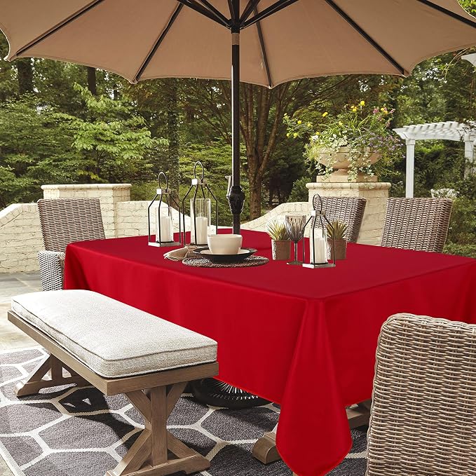 LUSHVIDA Square Outdoor Tablecloth with Umbrella Hole and Zipper, 54x54 Inch Red, Washable Waterproof Table Cloth Spill Proof Wrinkle Free Table Cover for Patio Spring Summer Picnic BBQS