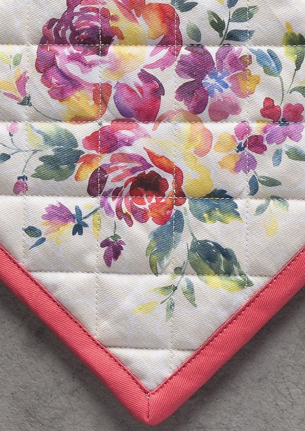 Maison d' Hermine Pot Holders 100% Cotton Heat Resistant Potholders 8" x 8" Hot Pads with Loop BBQ Cooking Baking Hotel Farmhouse Kitchen Handling Hot Pans Spring Summer (Pack of 1, Rose Garden)