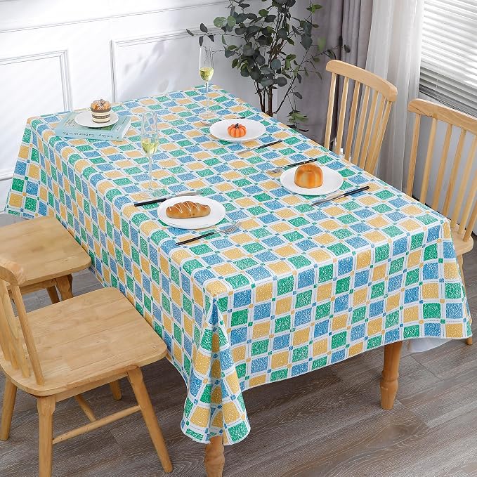 Walrus Heavy Duty Vinyl Tablecloth with Flannel Backing Waterproof Oil-Proof Plastic Table Cloth Stain-Resistant Wipeable Table Cover for Indoor and Outdoor (Stained Glass Checkered,54x54 Inch)