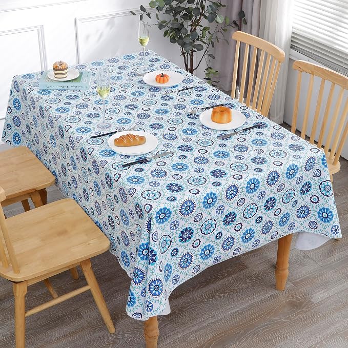 Heavy Duty Vinyl Tablecloth with Flannel Backing Waterproof Oil-Proof Plastic Table Cloth Stain-Resistant Wipeable Rectangle or Square Table Cover for Indoor and Outdoor (Floral Vine,52x70 Inch)