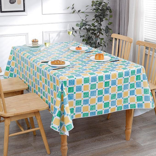 Walrus Heavy Duty Vinyl Tablecloth with Flannel Backing Waterproof Oil-Proof Plastic Table Cloth Stain-Resistant Wipeable Table Cover for Indoor and Outdoor (Stained Glass Checkered,60x84 Inch)