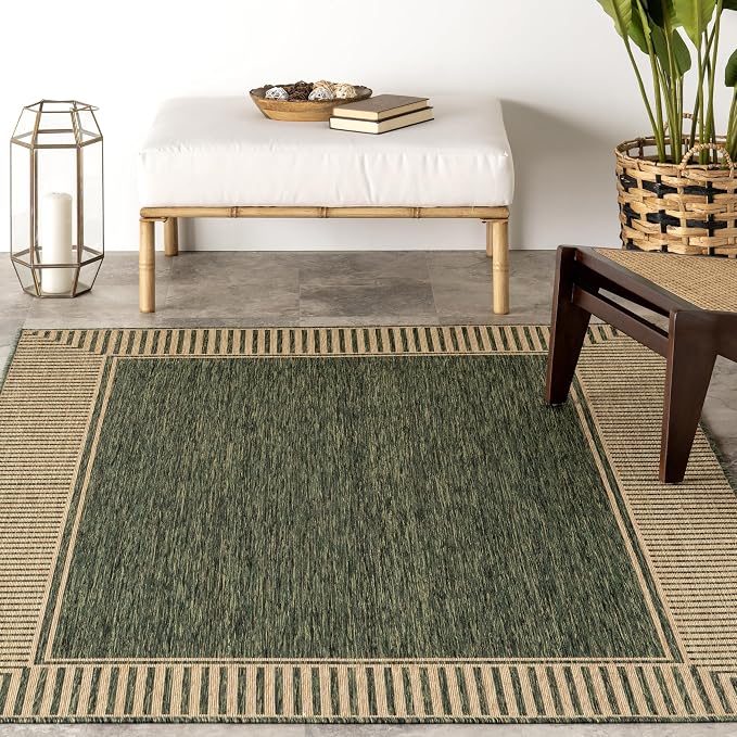 nuLOOM Asha Green Bordered Power Loomed Indoor/Outdoor Area Rug, 4' x 6'