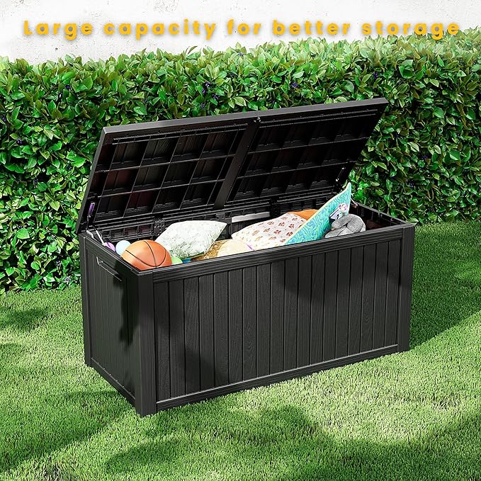 200 Gallon Outdoor Storage Box Waterproof Lockable Resin Deck Box Large, Black