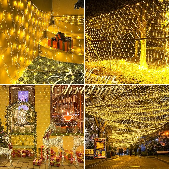 HEYFUNi 192 LED Net Lights Outdoor Mesh Lights,8 Modes Net Light for Bushes Plug in, Waterproof Christmas String Light for Bushes Ceiling Wedding Indoor Outdoor(9.8ft x 6.6ft,Warm White)