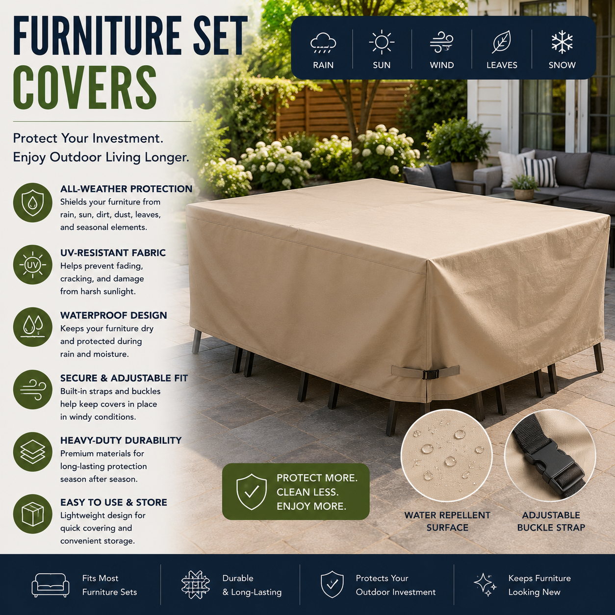 Furniture Set Covers for Patio Furniture, Waterproof Outdoor Furniture Covers, Patio Dining Set Covers, Sectional Furniture Protection, Weather Resistant Covers and Backyard Furniture Accessories