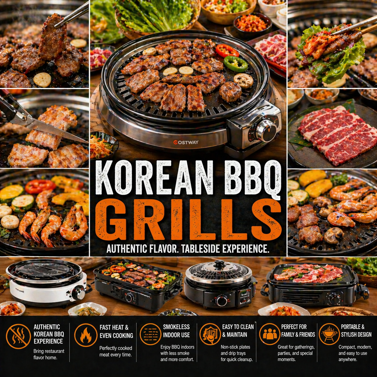 Korean BBQ grill with tabletop smokeless indoor grilling setup for bulgogi samgyeopsal and premium home dining