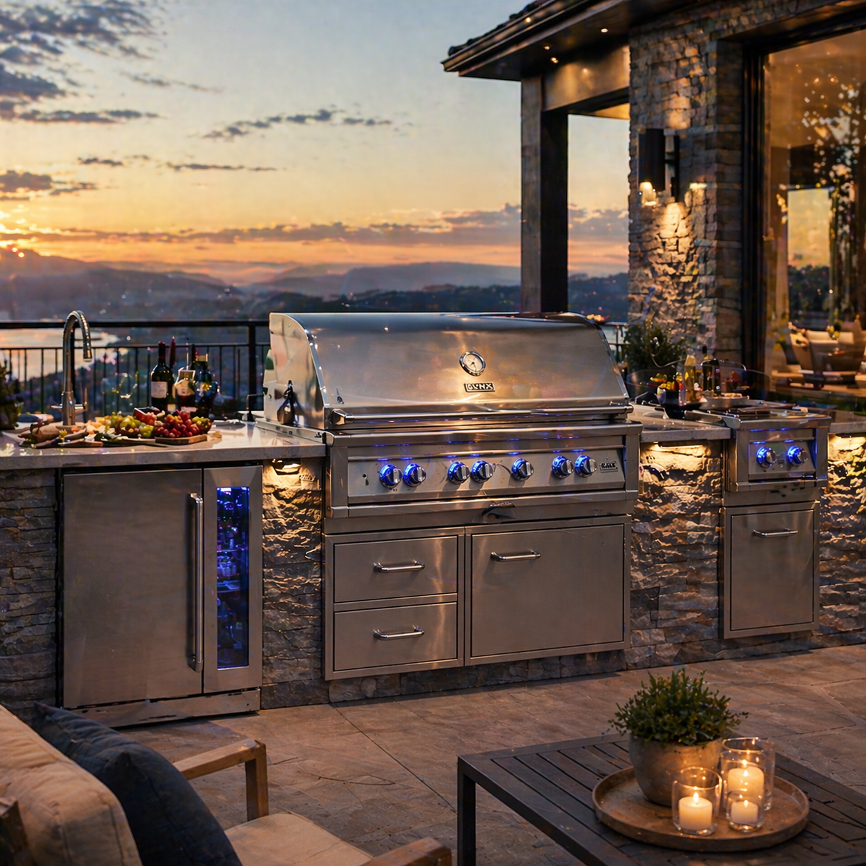 Luxury premium outdoor gas grill with stainless steel BBQ setup for modern backyard cooking and outdoor kitchen design