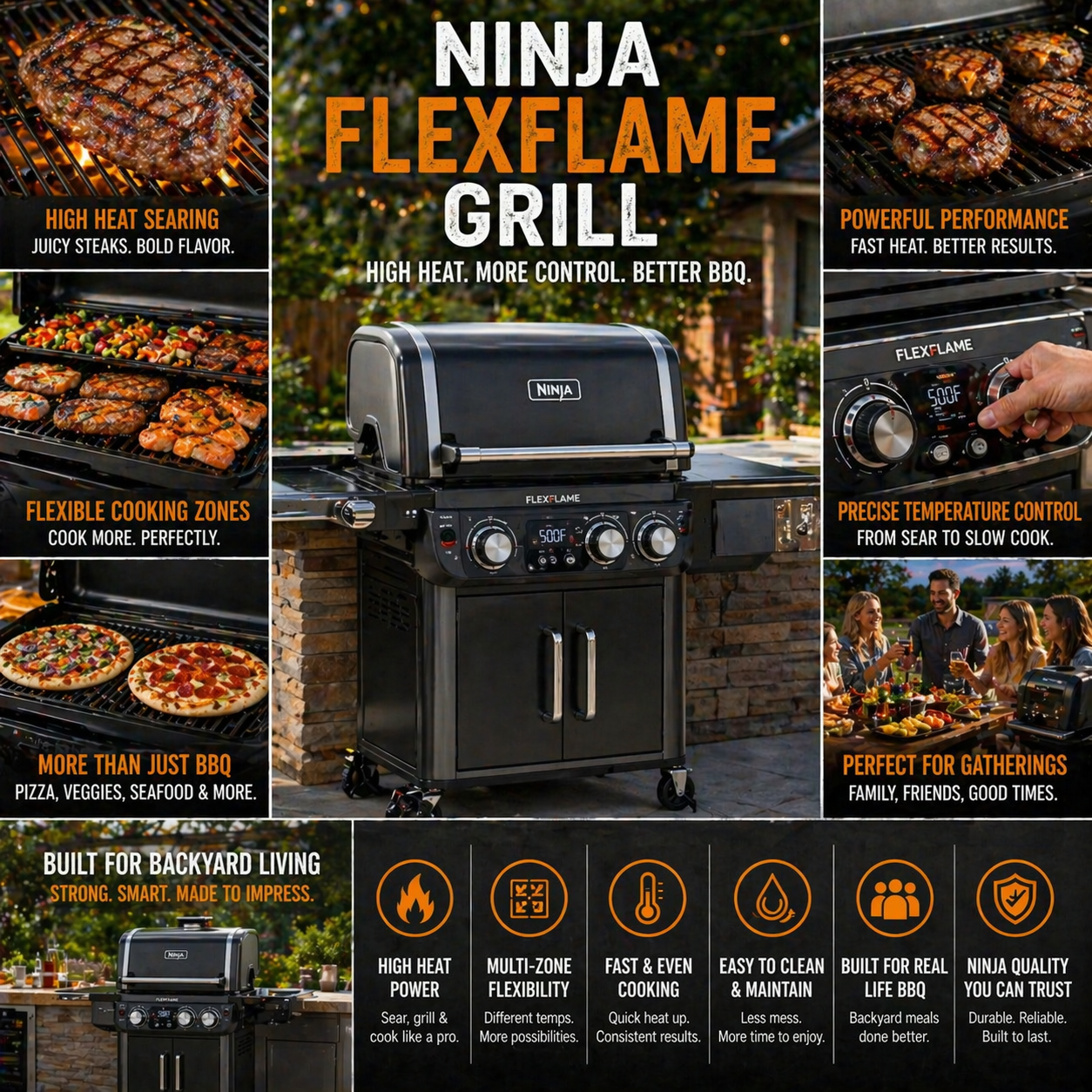 Ninja FlexFlame outdoor grill with premium gas BBQ setup for backyard grilling and modern outdoor cooking