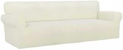 PureFit Stretch Couch Covers for Sofa 4 Seater Slipcovers Ivory | 1-Piece Sofa Cover Washable Soft Couch protector, Couch Slipcover with Non Skid Foam and Elastic Bottom for Kids, Dogs