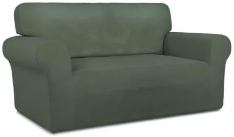 PureFit Stretch Loveseat Covers Fleece Couch Covers for Sofa Grayish Green | 1-Piece Sofa Slipcover Soft Couch Protector, Sofa Cover Washable with Non Skid Foam and Elastic Bottom for Kids, Dogs