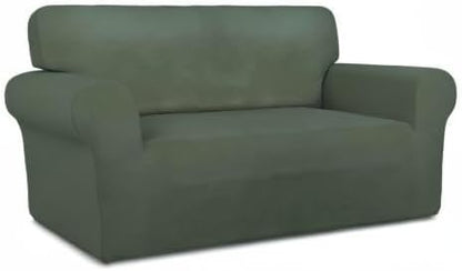 PureFit Stretch Loveseat Covers Fleece Couch Covers for Sofa Grayish Green | 1-Piece Sofa Slipcover Soft Couch Protector, Sofa Cover Washable with Non Skid Foam and Elastic Bottom for Kids, Dogs