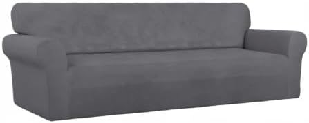 PureFit Stretch Couch Covers for Sofa 4 Seater Slipcovers Gray | 1-Piece Sofa Cover Washable Soft Couch protector, Couch Slipcover with Non Skid Foam and Elastic Bottom for Kids, Dogs