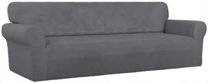PureFit Stretch Couch Covers for Sofa 4 Seater Slipcovers Gray | 1-Piece Sofa Cover Washable Soft Couch protector, Couch Slipcover with Non Skid Foam and Elastic Bottom for Kids, Dogs