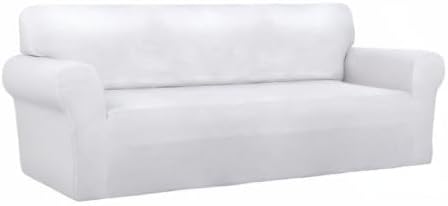 PureFit Stretch Couch Covers for Sofa Large Sofa Slipcovers White | 1-Piece Spandex Couch cover Soft Couch protector, Sofa cover Washable with Non Skid Foam and Elastic Bottom for Kids, Dogs