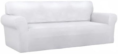 PureFit Stretch Couch Covers for Sofa Large Sofa Slipcovers White | 1-Piece Spandex Couch cover Soft Couch protector, Sofa cover Washable with Non Skid Foam and Elastic Bottom for Kids, Dogs