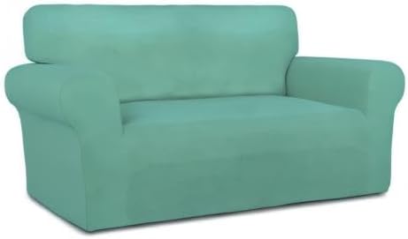 PureFit Stretch Loveseat Covers Fleece Couch Covers for Sofa Cyan | 1-Piece Sofa Slipcover Soft Couch Protector, Sofa Cover Washable with Non Skid Foam and Elastic Bottom for Kids, Dogs