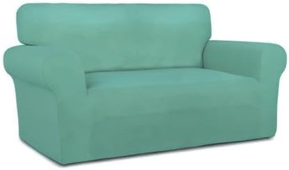 PureFit Stretch Loveseat Covers Fleece Couch Covers for Sofa Cyan | 1-Piece Sofa Slipcover Soft Couch Protector, Sofa Cover Washable with Non Skid Foam and Elastic Bottom for Kids, Dogs