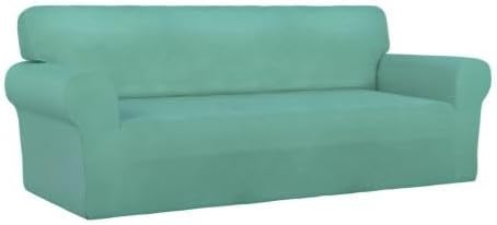 PureFit Stretch Couch Covers for Sofa Large Sofa Slipcovers Cyan | 1-Piece Sofa Cover Washable Soft Couch Protector, Couch Slipcover with Non Skid Foam and Elastic Bottom for Kids, Dogs