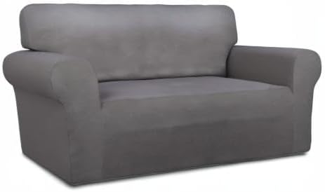 PureFit Stretch Loveseat Covers Fleece Couch Covers for Sofa Light Gray | 1-Piece Sofa Slipcover Soft Couch Protector, Sofa Cover Washable with Non Skid Foam and Elastic Bottom for Kids, Dogs