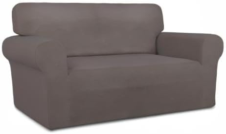 PureFit Stretch Loveseat Covers Fleece Couch Covers for Sofa Taupe | 1-Piece Sofa Slipcover Soft Couch Protector, Sofa Cover Washable with Non Skid Foam and Elastic Bottom for Kids, Dogs