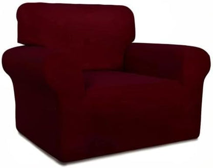 PureFit Super Stretch Chair Covers Fleece Couch Covers for Sofa Wine | 1-Piece Spandex Couch Cover Soft Couch Protector, Sofa Cover Washable with Non Skid Foam and Elastic Bottom for Kids, Dogs