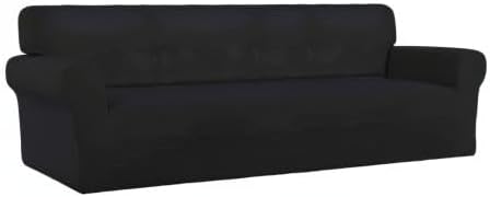 PureFit Stretch Couch Covers for Sofa 4 Seater Slipcovers Black | 1-Piece Sofa Cover Washable Soft Couch protector, Couch Slipcover with Non Skid Foam and Elastic Bottom for Kids, Dogs