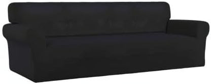 PureFit Stretch Couch Covers for Sofa 4 Seater Slipcovers Black | 1-Piece Sofa Cover Washable Soft Couch protector, Couch Slipcover with Non Skid Foam and Elastic Bottom for Kids, Dogs