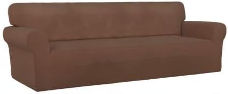 PureFit Stretch Couch Covers for Sofa 4 Seater Slipcovers Brown | 1-Piece Sofa Cover Washable Soft Couch protector, Couch Slipcover with Non Skid Foam and Elastic Bottom for Kids, Dogs