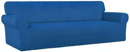 PureFit Stretch Couch Covers for Sofa 4 Seater Slipcovers Classic Blue | 1-Piece Sofa Cover Washable Soft Couch protector, Couch Slipcover with Non Skid Foam and Elastic Bottom for Kids, Dogs