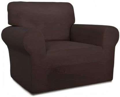 PureFit Stretch Chair Covers Fleece Couch Covers for Sofa Chocolate | 1-Piece Spandex Couch Cover Soft Couch Protector, Sofa Cover Washable with Non Skid Foam and Elastic Bottom for Kids, Dogs