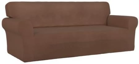 PureFit Stretch Couch Covers for Sofa Large Sofa Slipcovers Brown | 1-Piece Sofa Cover Washable Soft Couch Protector, Couch Slipcover with Non Skid Foam and Elastic Bottom for Kids, Dogs