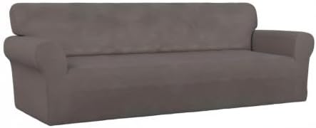 PureFit Stretch Couch Covers for Sofa 4 Seater Slipcovers Taupe | 1-Piece Sofa Cover Washable Soft Couch protector, Couch Slipcover with Non Skid Foam and Elastic Bottom for Kids, Dogs