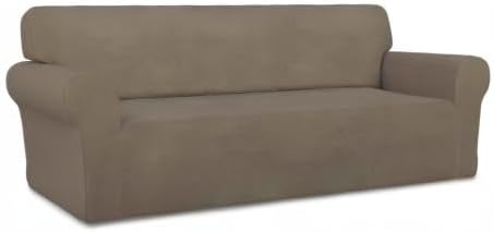PureFit Stretch Couch Covers for Sofa Large Sofa Slipcovers Natural | 1-Piece Sofa Cover Washable Soft Couch Protector, Couch Slipcover with Non Skid Foam and Elastic Bottom for Kids, Dogs