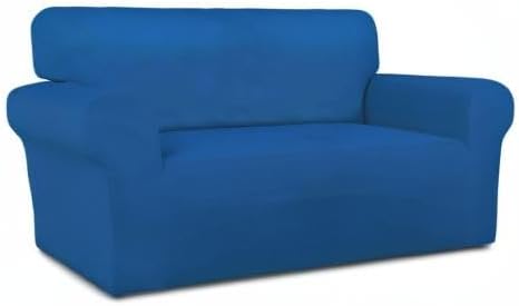 PureFit Stretch Loveseat Covers Fleece Couch Covers for Sofa Classic Blue | 1-Piece Sofa Slipcover Soft Couch Protector, Sofa Cover Washable with Non Skid Foam and Elastic Bottom for Kids, Dogs