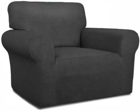 PureFit Super Stretch Chair Covers Fleece Couch Covers for Sofa Dark Gray | 1-Piece Spandex Couch Cover Soft Couch Protector, Sofa Cover Washable with Non Skid Foam and Elastic Bottom for Kids, Dogs