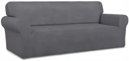 PureFit Stretch Couch Covers for Sofa Large Sofa Slipcovers Gray | 1-Piece Sofa Cover Washable Soft Couch Protector, Couch Slipcover with Non Skid Foam and Elastic Bottom for Kids, Dogs