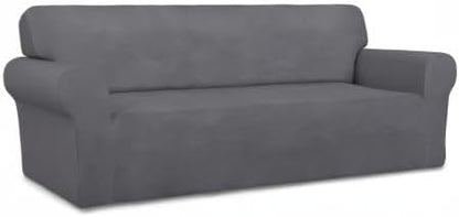 PureFit Stretch Couch Covers for Sofa Large Sofa Slipcovers Gray | 1-Piece Sofa Cover Washable Soft Couch Protector, Couch Slipcover with Non Skid Foam and Elastic Bottom for Kids, Dogs