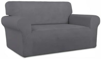 PureFit Stretch Loveseat Covers Fleece Couch Covers for Sofa Gray | 1-Piece Sofa Slipcover Soft Couch Protector, Sofa Cover Washable with Non Skid Foam and Elastic Bottom for Kids, Dogs