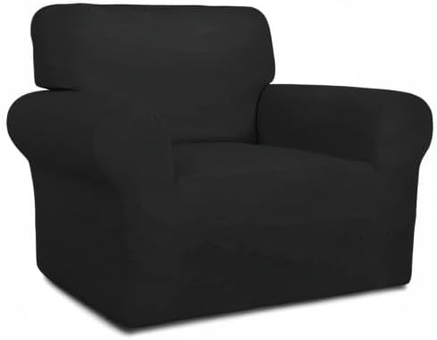 PureFit Super Stretch Chair Covers Fleece Couch Covers for Sofa Black | 1-Piece Spandex Couch Cover Soft Couch Protector, Sofa Cover Washable with Non Skid Foam and Elastic Bottom for Kids, Dogs