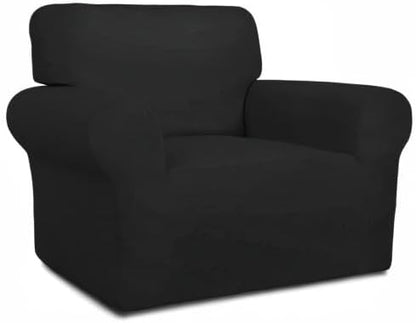PureFit Super Stretch Chair Covers Fleece Couch Covers for Sofa Black | 1-Piece Spandex Couch Cover Soft Couch Protector, Sofa Cover Washable with Non Skid Foam and Elastic Bottom for Kids, Dogs