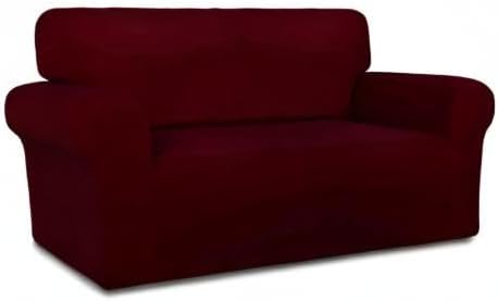 PureFit Stretch Loveseat Covers Fleece Couch Covers for Sofa Wine | 1-Piece Sofa Slipcover Soft Couch Protector, Sofa Cover Washable with Non Skid Foam and Elastic Bottom for Kids, Dogs