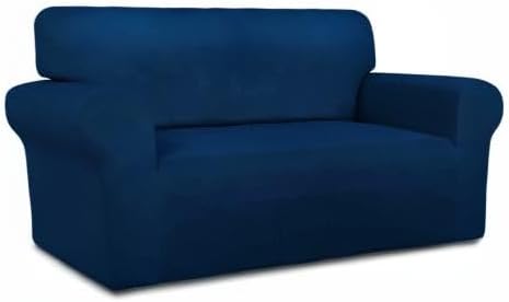 PureFit Stretch Loveseat Covers Fleece Couch Covers for Sofa Navy | 1-Piece Sofa Slipcover Soft Couch Protector, Sofa Cover Washable with Non Skid Foam and Elastic Bottom for Kids, Dogs