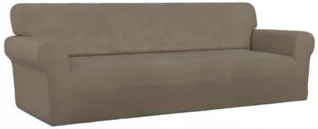 PureFit Stretch Couch Covers for Sofa 4 Seater Slipcovers Natural | 1-Piece Sofa Cover Washable Soft Couch protector, Couch Slipcover with Non Skid Foam and Elastic Bottom for Kids, Dogs