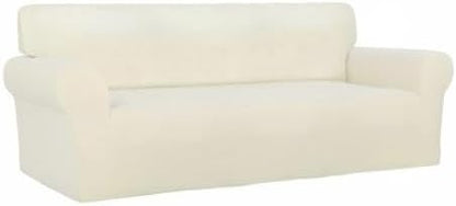 PureFit Stretch Oversized Couch Covers Fleece Sofa Slipcovers Ivory | 1-Piece Sofa Cover Washable Soft Couch Protector, Couch Slipcover with Non Skid Foam and Elastic Bottom for Kids, Dogs