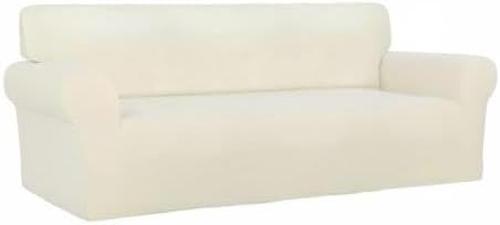 PureFit Stretch Couch Covers for Sofa Large Sofa Slipcovers Ivory | 1-Piece Sofa Cover Washable Soft Couch Protector, Couch Slipcover with Non Skid Foam and Elastic Bottom for Kids, Dogs