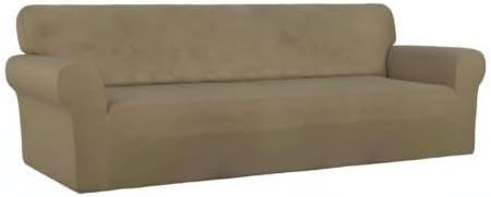 PureFit Stretch Couch Covers for Sofa 4 Seater Slipcovers Tan | 1-Piece Sofa Cover Washable Soft Couch protector, Couch Slipcover with Non Skid Foam and Elastic Bottom for Kids, Dogs