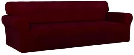 PureFit Stretch Couch Covers for Sofa 4 Seater Slipcovers Wine | 1-Piece Sofa Cover Washable Soft Couch protector, Couch Slipcover with Non Skid Foam and Elastic Bottom for Kids, Dogs