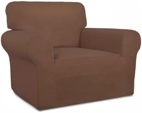 PureFit Super Stretch Chair Covers Fleece Couch Covers for Sofa Brown | 1-Piece Spandex Couch Cover Soft Couch Protector, Sofa Cover Washable with Non Skid Foam and Elastic Bottom for Kids, Dogs