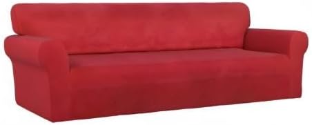 PureFit Stretch Couch Covers for Sofa 4 Seater Slipcovers Red | 1-Piece Sofa Cover Washable Soft Couch protector, Couch Slipcover with Non Skid Foam and Elastic Bottom for Kids, Dogs