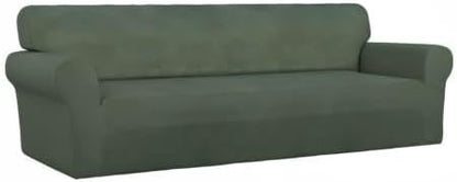 PureFit Stretch Couch Covers for Sofa 4 Seater Slipcovers Grayish Green | 1-Piece Sofa Cover Washable Soft Couch protector, Couch Slipcover with Non Skid Foam and Elastic Bottom for Kids, Dogs